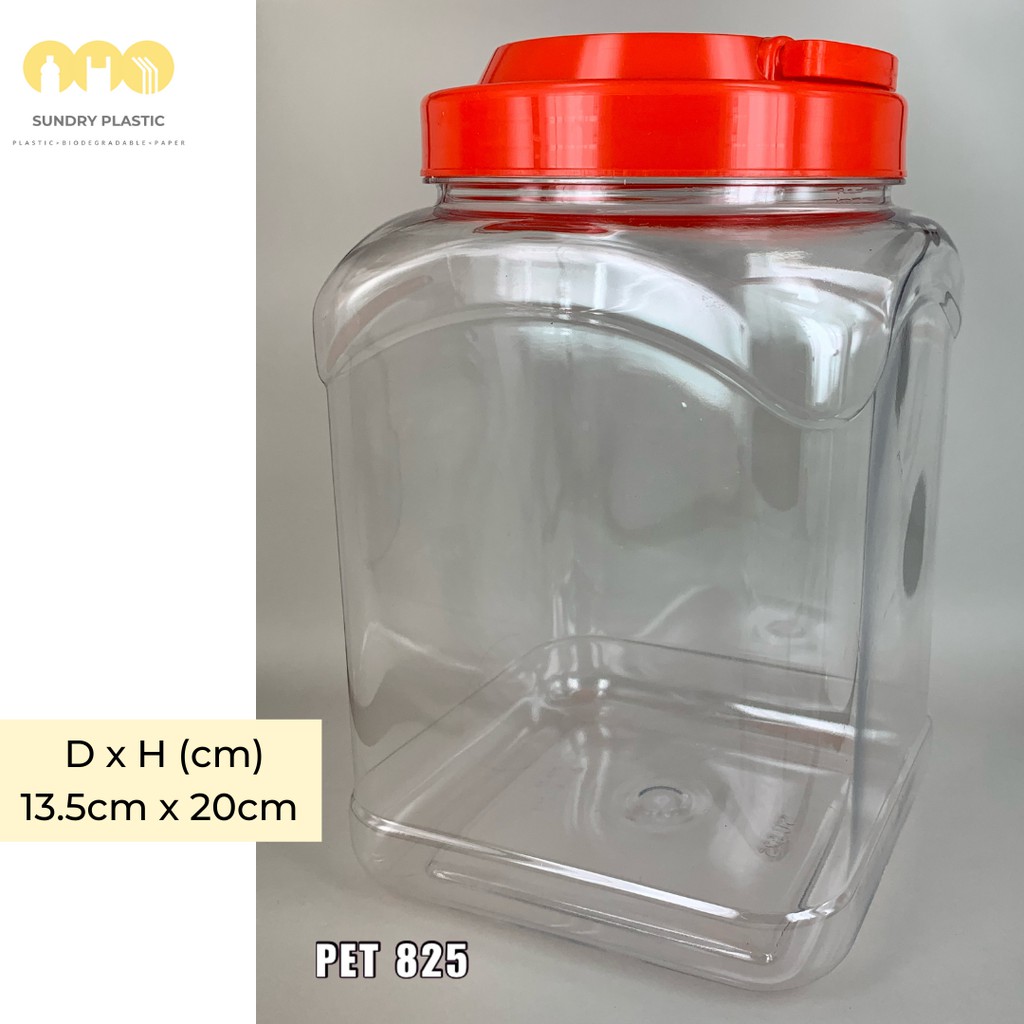 PET 825 -- Square Plastic Cookies Container with Red Cover / Balang ...