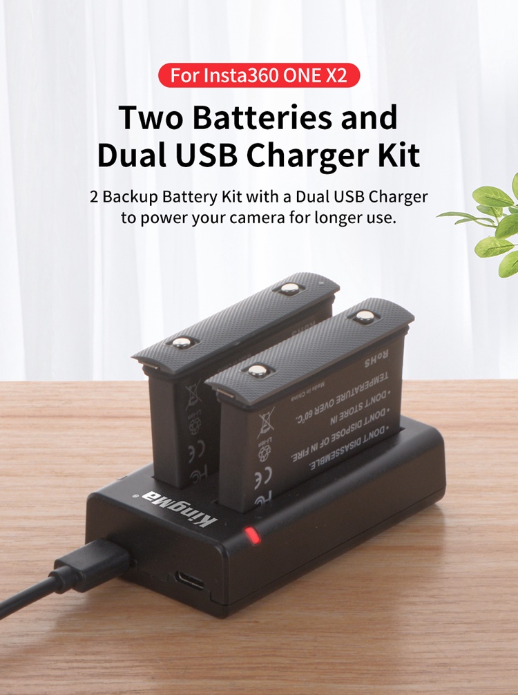 Kingma] Insta360 One X2/X3 Camera Replacement Battery (two) and