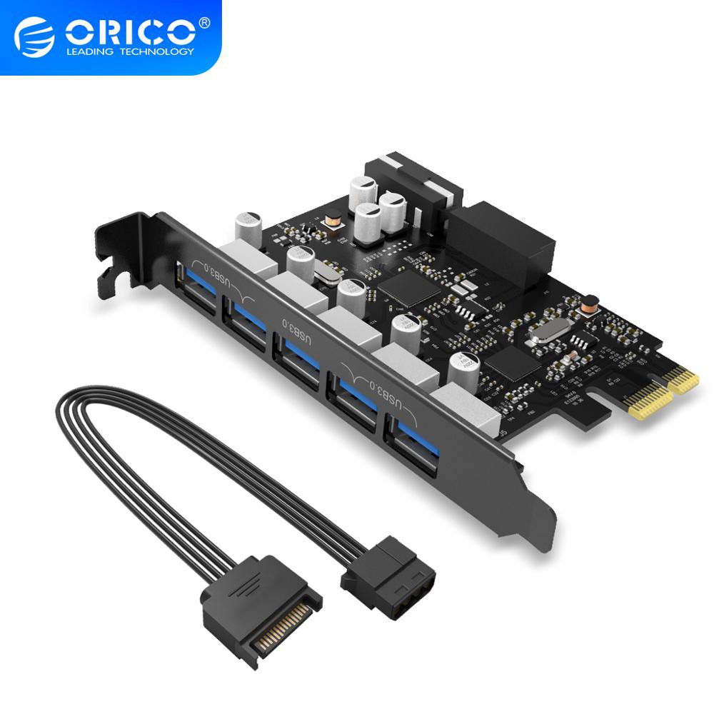 ORICO USB 3.0 PCI-E Expansion Card 5 Ports Hub Adapter External Controller Express Card with 4-pin Power Connector Cord（PVU3-5O2I-V1）