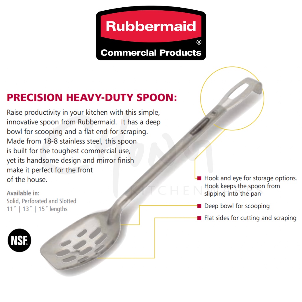 Rubbermaid Precision HeavyDuty Spoon, Stainless Steel, Solid Slotted