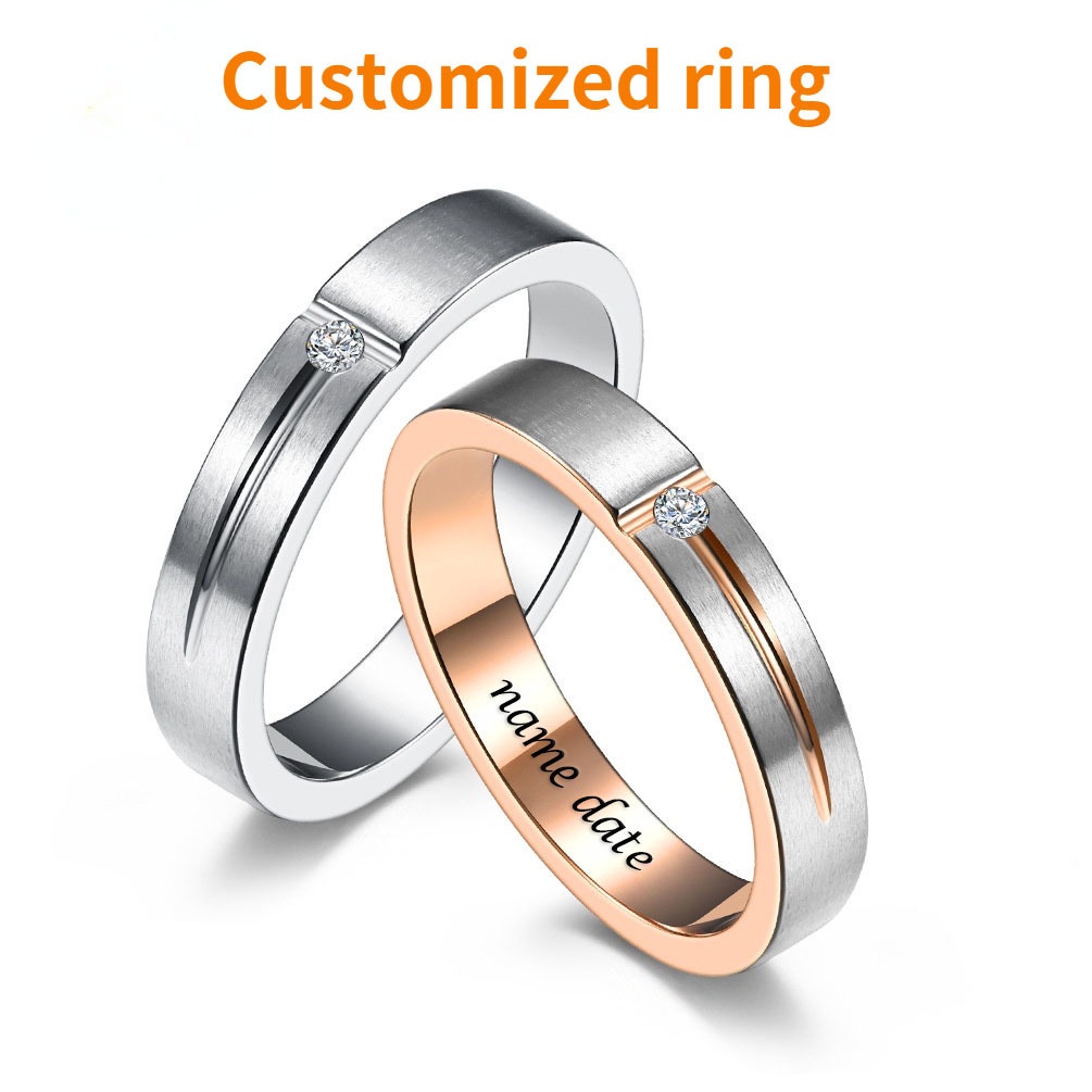 Customized Name Ring Titanium Steel Couple Matte Face Hand Jewelry Rhinestone Ring Special Gifts