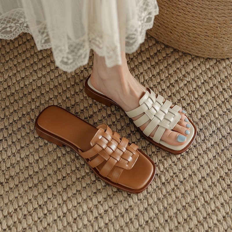 Leather Sandals Vintage Flat Slippers