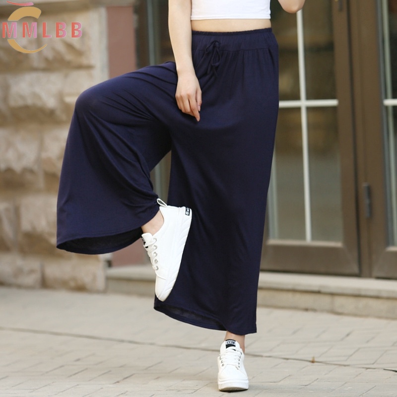 Ready Stock Women Pants Modal Wide Leg pant 2021 Summer Plain Plus Size  Casual palazzo pants Sports Yoga Loose Trousers