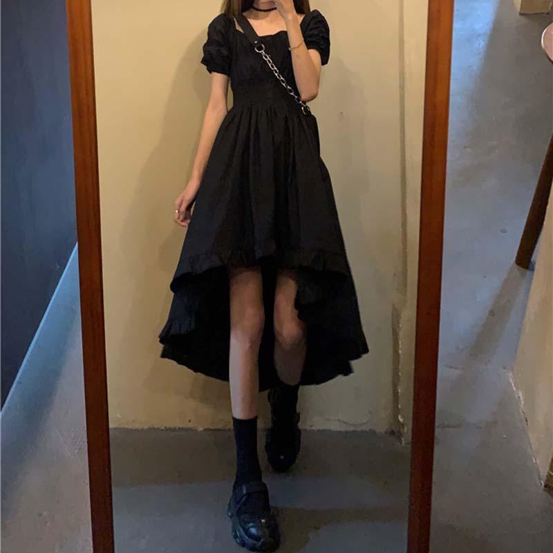 Black short front store long back dress