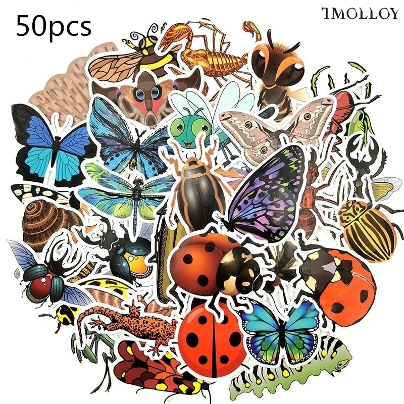 [T] 50Pcs/Set Insect Lifelike Animal Waterproof Stickers Decal for Toys