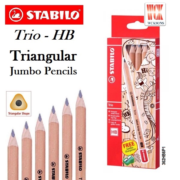 Stabilo Trio thick - Colouring Pencil Set + Sharpener -  Triangular Shaped Color Pencils 