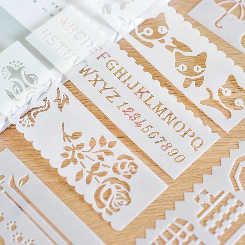 8 Sheets/set DIY Drawing Hollow Lace Ruler Scrapbooking Decoration ...