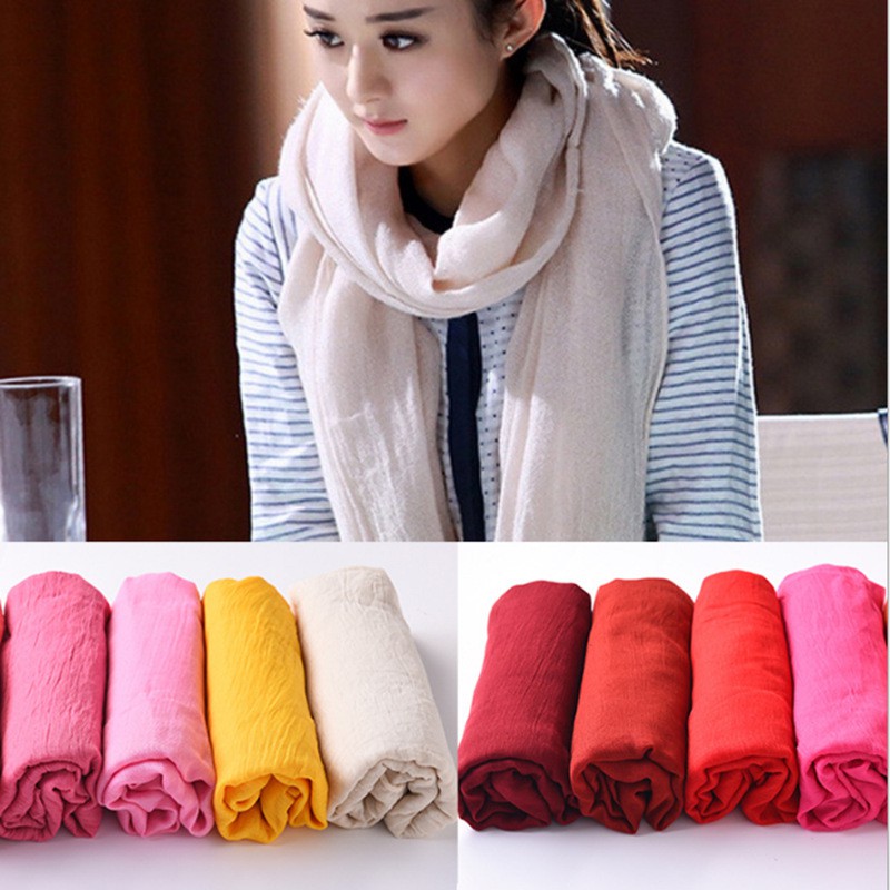 Women Thin Cotton Linen Long Scarf Wraps Solid Shawls(150*50cm