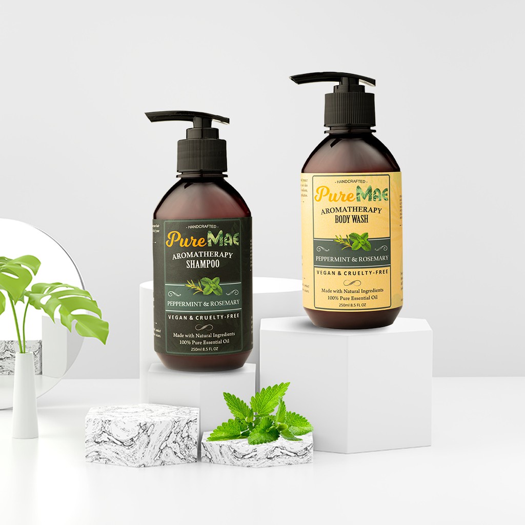 PureMae Shampoo & Body Wash Peppermint & Rosemary, Dandruff, Itchy Scalp, Dry Scalp, Hair Growth