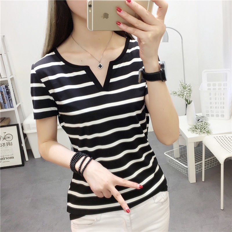 ❤ Black white stripe women tshirt clothing casual t-shirts korean tops blouse