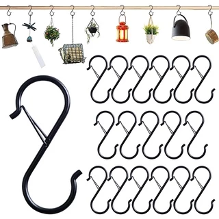 20 Pack S hooks, WWW Plastic Hanging Hooks with Safety Adjustable Gear,  Windproof Hook for Hanging Coats, Clothing, Bags, Jeans, Towels, Kitchen