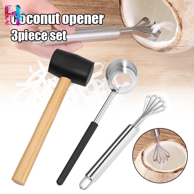 [Ready Stock] Opener Set Meats Removal with Hammer Stainless Steel Safe for Young Coconuts HPF