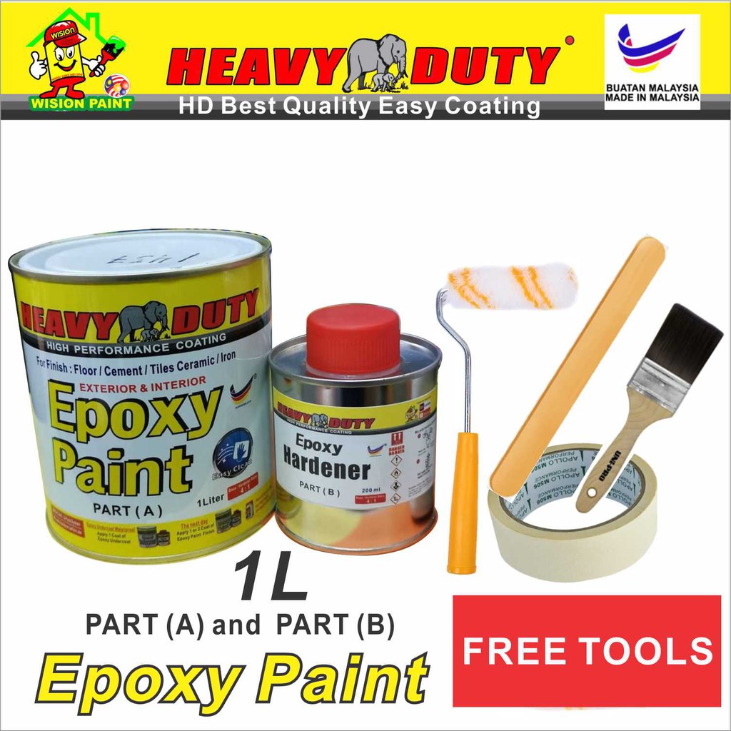 1L Two Pack Epoxy Floor Paint Heavy ( FREE TOOLS /4"ROLLER SET/BRUSH ...