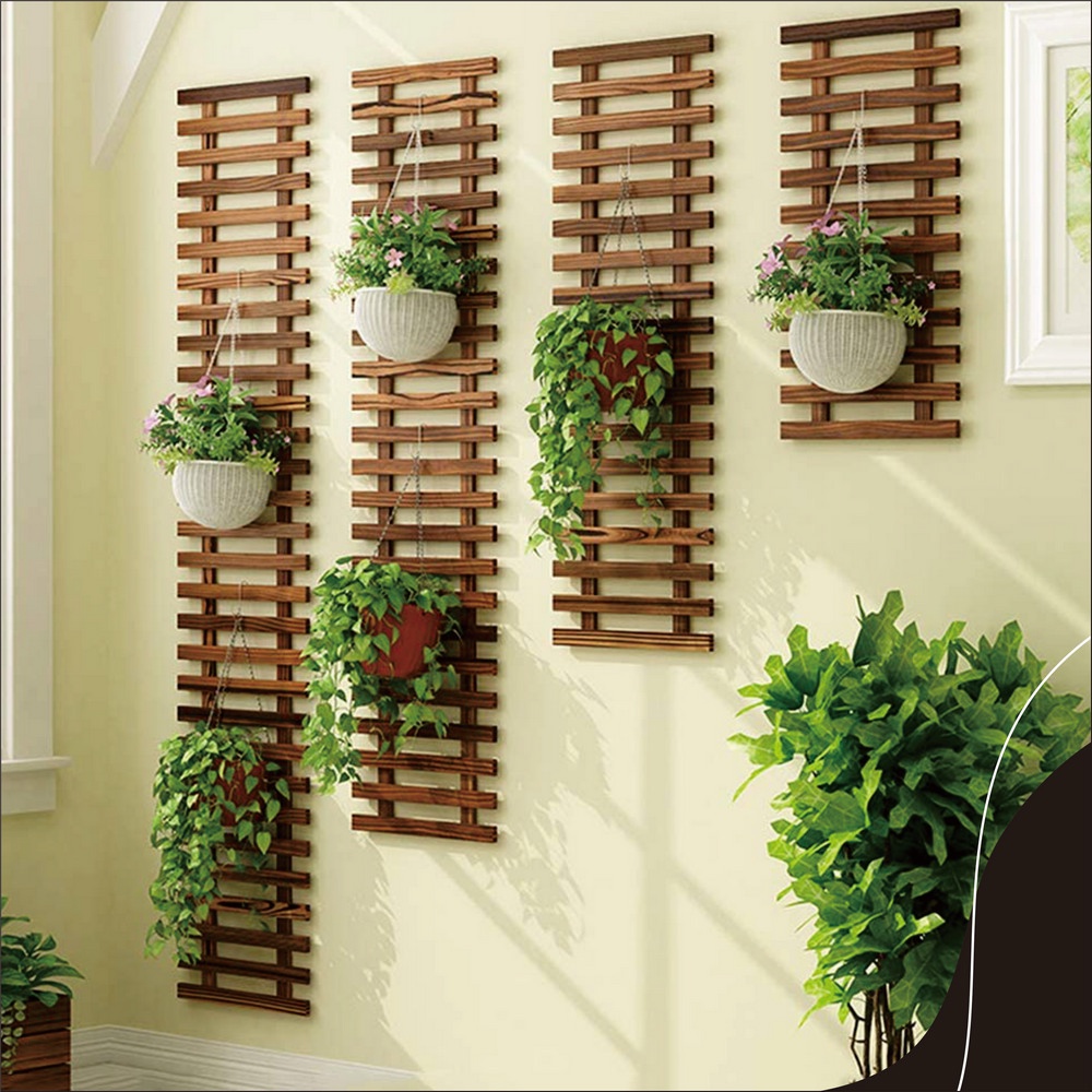 Wooden flower rack attached to the wall, Dutch teak wood ladder model ...