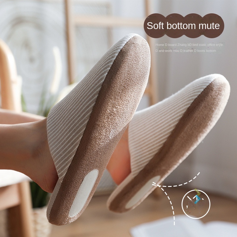 New Japanese simple cotton slippers wood floor soft bottom couples ...