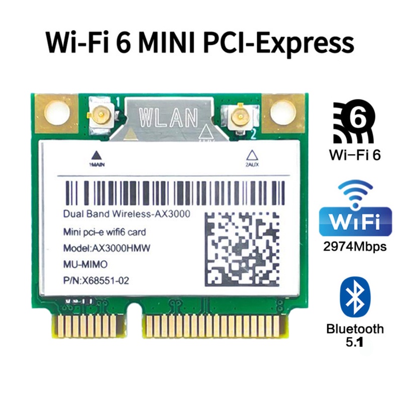 Mini PCI-E Wi-Fi 6 Intel AX200 Adapter Kit PCI Express Full Wifi Wireless  Card 