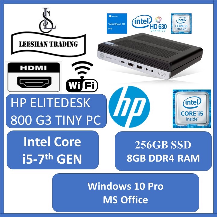 HP EliteDesk 800 G3 Tiny PC i5-7500 7th Gen / 8GB RAM/256GB SSD- Win10 Pro