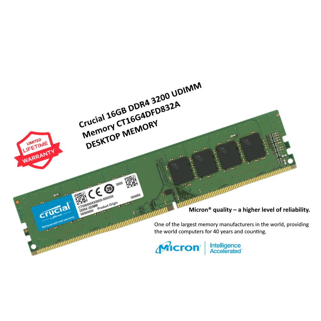Crucial 16GB DDR4-3200 Desktop Singapore UDIMM Memory Shopee 