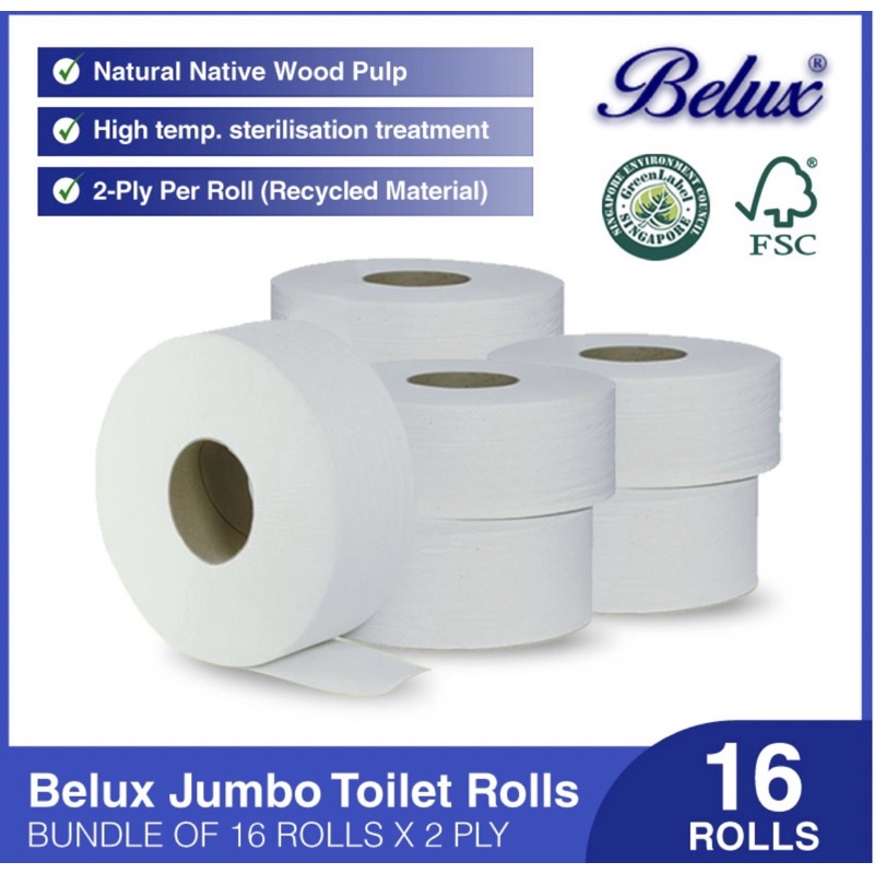 Max 2qty Order Jrt Belux Bundle Of 16 Rolls Belux Jumbo Toilet Roll 