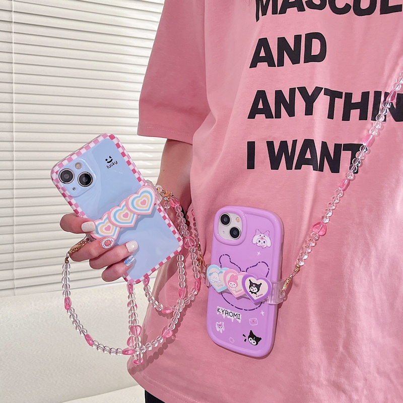 Universal Cute Cartoon Heart Mobile Phone Crossbody Chain Back Clip Beads Crossbody Chain Back Clip Detachable Lanyard Neck Strap Lanyard