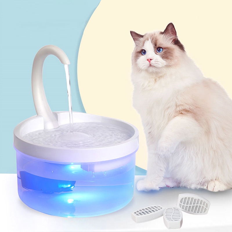 2L Automatic Cat Water Fountain Led Light USB Powered Cat Water ...