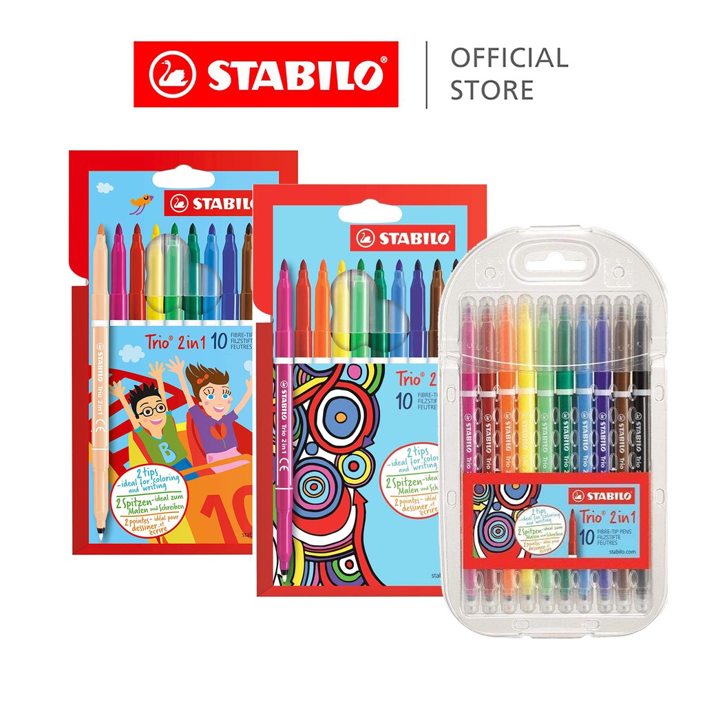 STABILO Trio 2 in 1 Fibre Tip Pen and Fineliner In One - Set of 10 ...