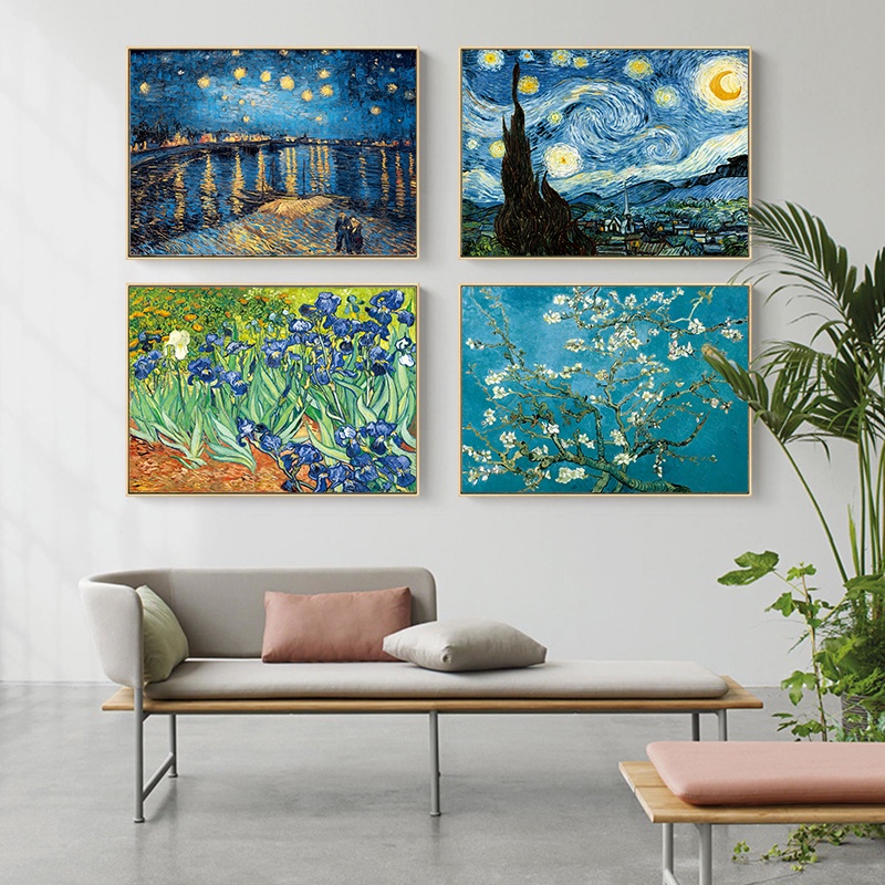 Artist van gogh oil painting, starry, sky, iris, flower, dawn, landscape, print screen, poster, wall decoration