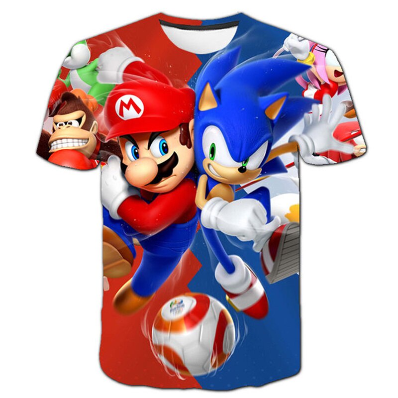 Super Sonic T-shirt Short Sleeve Cartoon T-shirt For Kids Boys 3D