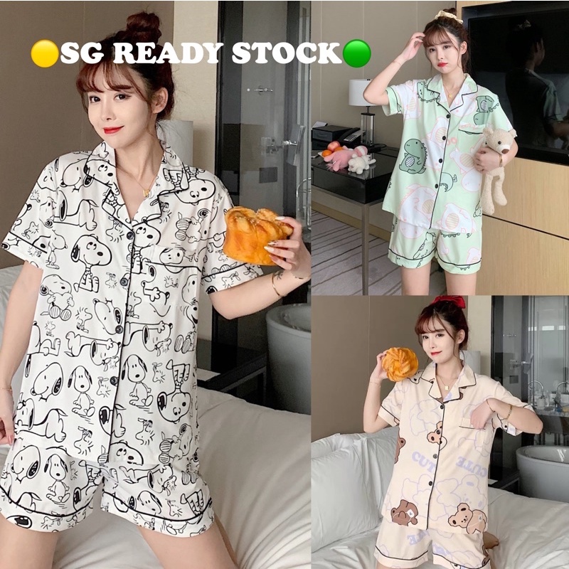 [Stock In SG] Women Cute Pajamas Pyjamas Set Homeliving Sleepwear Lingerie Set Night Wear