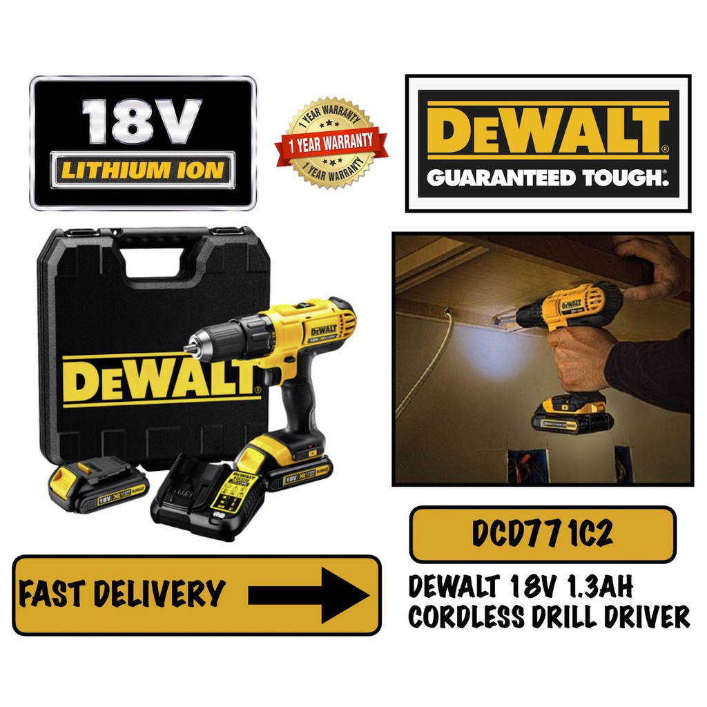 DEWALT DCD771C2 Battery Drill Driver 18V 1.3AH With Charger Battery Drill for Metal and Wood