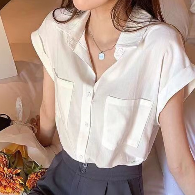 Mandice Korean Version Plain Color Sleeveless Shirt Loose Casual All-Match Top Office Commuter Girls Clothing ME2663