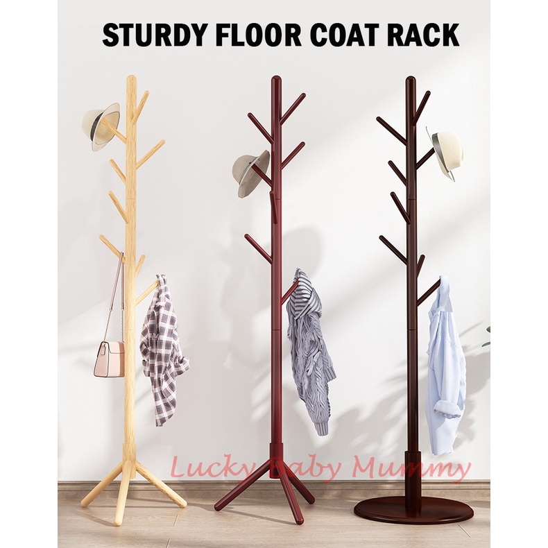 Solid Wood Standing Clothes Hanger Hat Free Stand Coat Rack Wooden Coat
