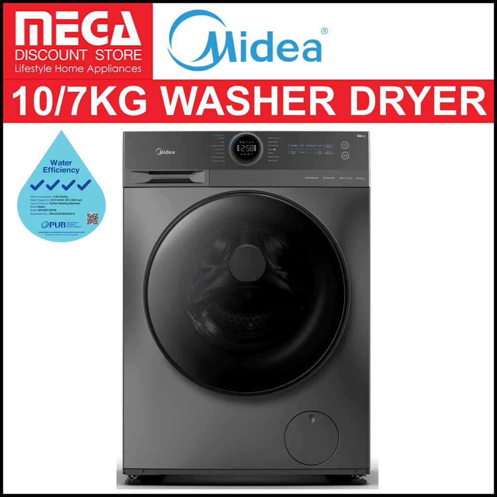 MIDEA MF200D100WB 10/7KG WASHER DRYER (4 TICKS) | Shopee Singapore