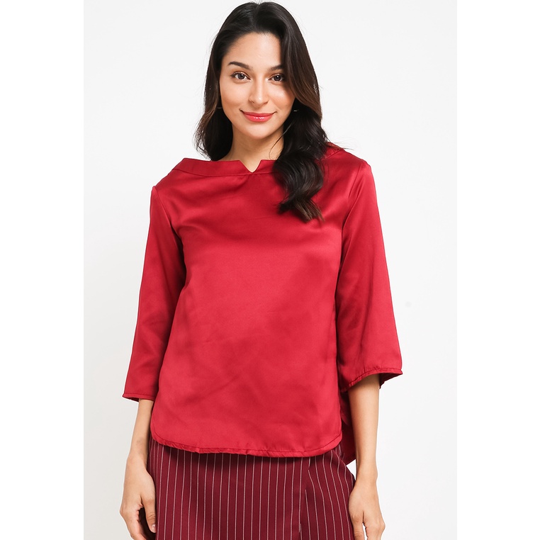 LLACES Clothing - Blouse Wanita - Preppy Silk Blouse - Maroon
