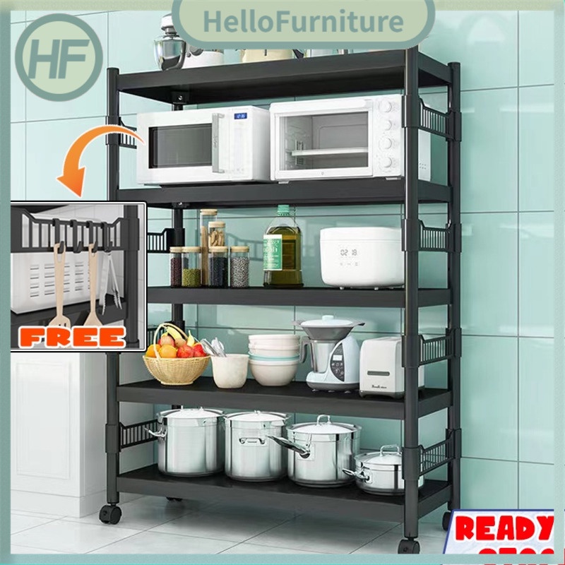 HELLOfurniture Movable Black Metal Rack Shelf Kitchen Storage Rack