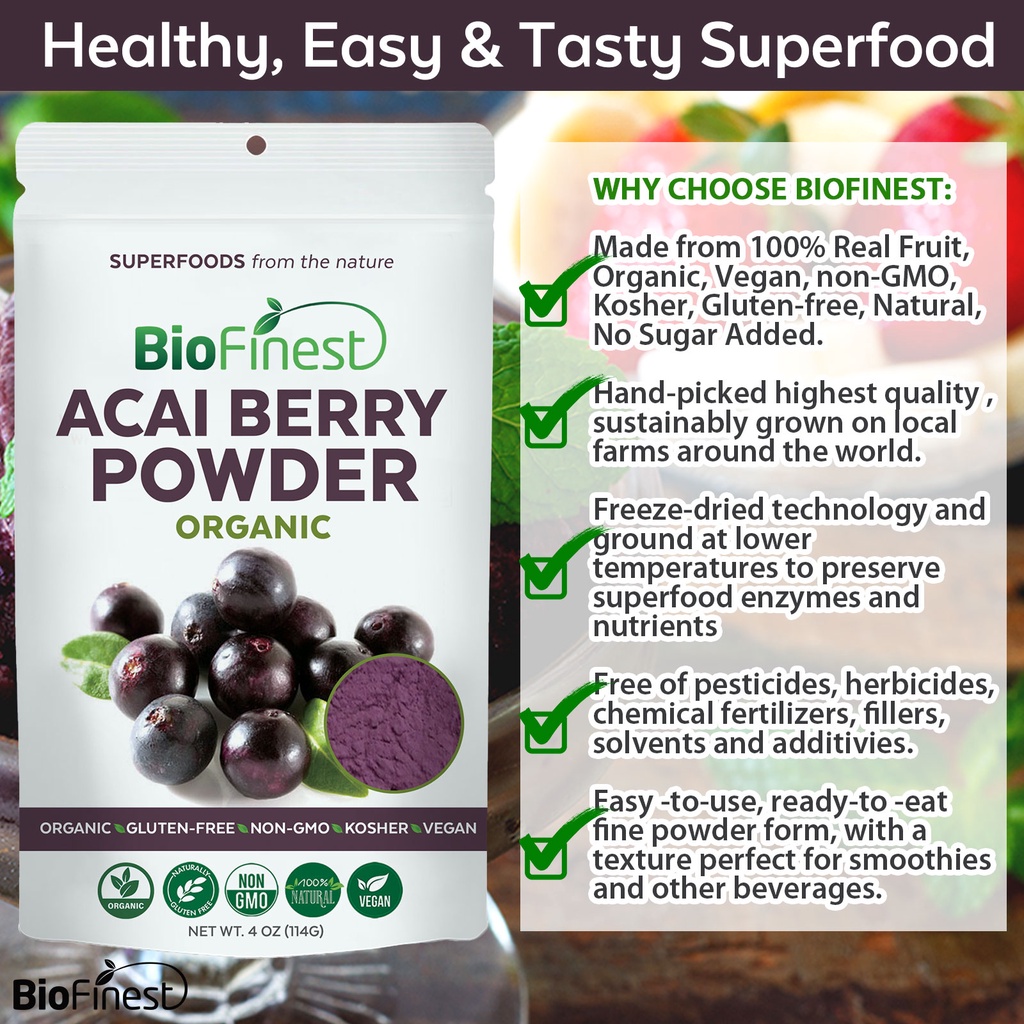 Biofinest Acai Berry Juice Powder - Organic Freeze Dried Superfood ...