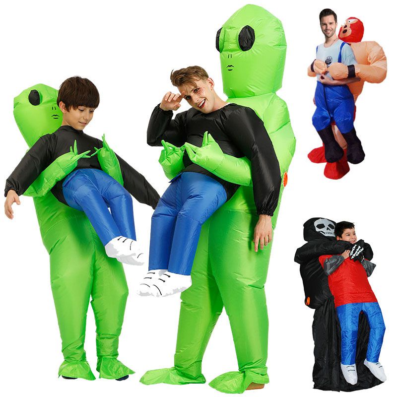 Green Alien Carrying Human Costume Inflatable Funny Blow Up Suit ...