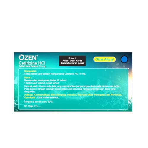 Ozen 10mg 1 Blister @10 Tablet / Membantu Meredakan Alergi / Pilek / Gatal/bersin bersin /meler/pilek/alergi udara - Gambar 4