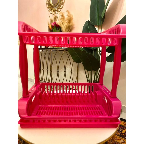 2 layer plastic plate rack kitchen pink (small defect) | Shopee Singapore