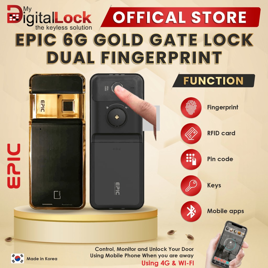 [FREE INSTALLATION] Epic 6G Pro Gate Digital Lock (Dual Fingerprint