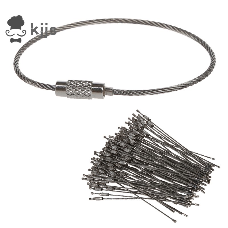 30pcs Stainless Steel Screw Locking Wire Keychain Cable Key Rings Outdoor Accessory
