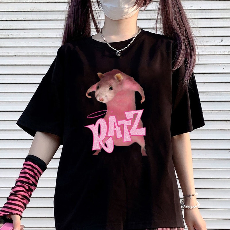 RATZ Animal Kawaii Summer T Shirt Women Short Sleeve Harajuku Pink Tees Shirt Streetwear Gothic Women Clothing Tops