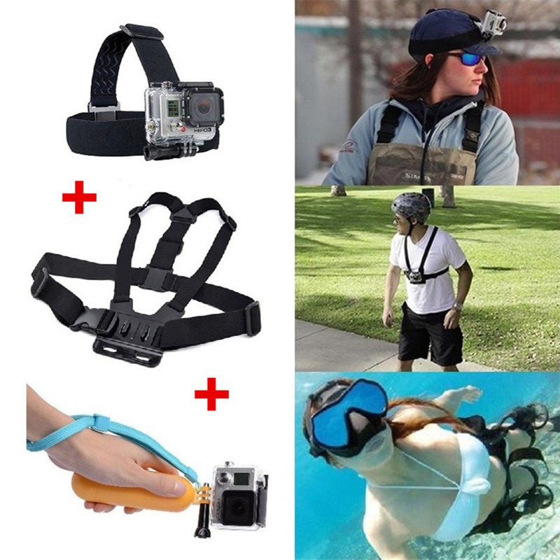 3 IN 1 Gopro Mount Kit Elastic Head Strap + Chest Strap + Floating Hand ...