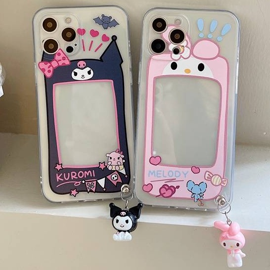 For iPhone 13 11 12 Pro Max Phone Case Soft TPU+PC Cute Cartoon Melody Kuromi With Pendant Dustproof Shockproof Cover for iPhone 7 8plus XR 11pro
