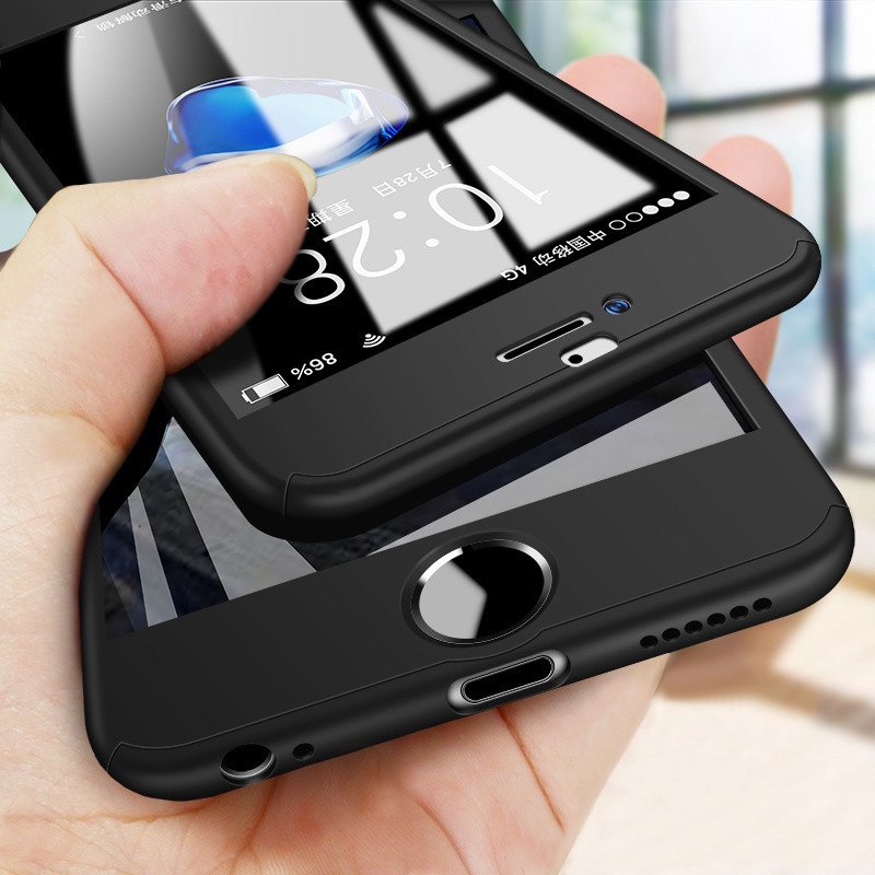 iPhone 5 5S SE 6 6s 7 8 Plus X XS XR Phone Case 360 Full Hard PC With Free Tempered Glass Cover