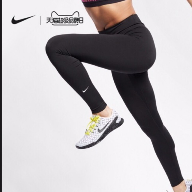 Nike W Np Tght Mini Swoosh Sportlegging Dames - Black/Black/(White)