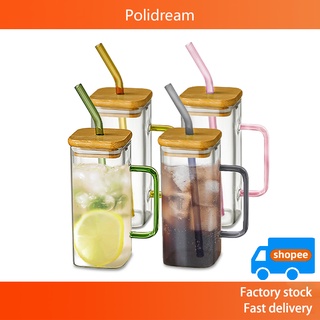 420/600ML 2-6PCS Transparent Glass Cup with Lid Straw Bubble Tea Cup Juice  Coffee Beer Can Milk Mocha Breakfast Mug Drinkware