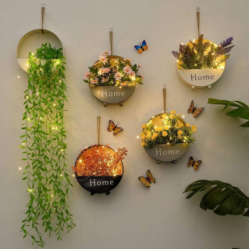 Nikki Beautiful Life?Handmade Adornment Artificial Flower Ornaments Wall Room Iron Decorative Pendant Wall Creative Wall Hanging Arrangement Flower Pot Basket Decorative Items