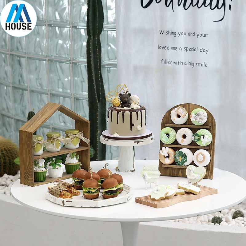 Birthday Party Dessert Table Decorations Wooden Cake Stand Donut ...