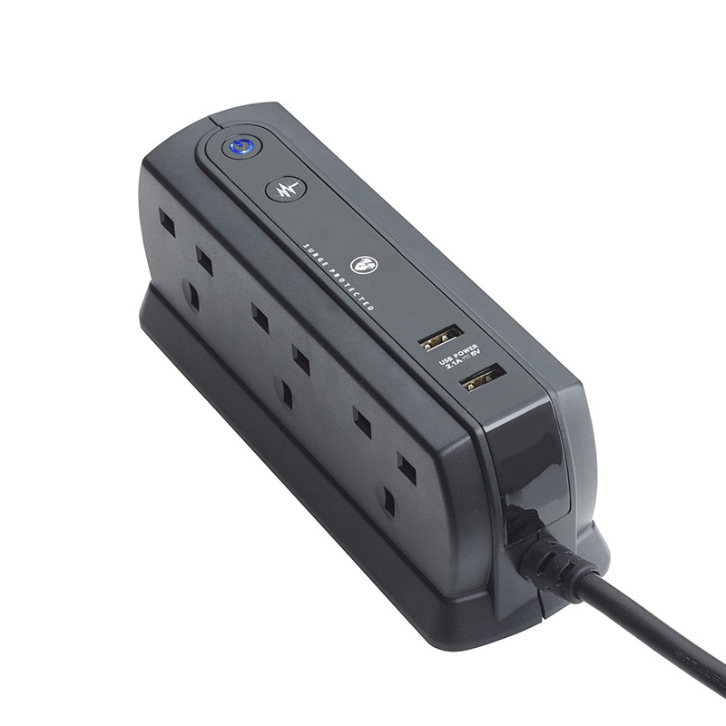 MasterPlug Surge USB Compact Extension Leads 2x 2.1A USB 6 Socket